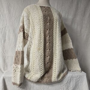 Casual Corner Limited Edition Hand Knitted Large Tunic Brown Irish Motif Bubble